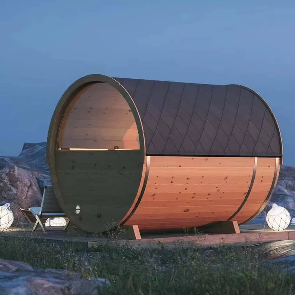 cedar Barrel Outdoor Sauna w/Semi-Circle Glass