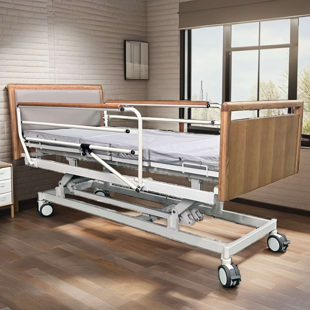 3-Function Electric Home Nursing Bed with Wood Design