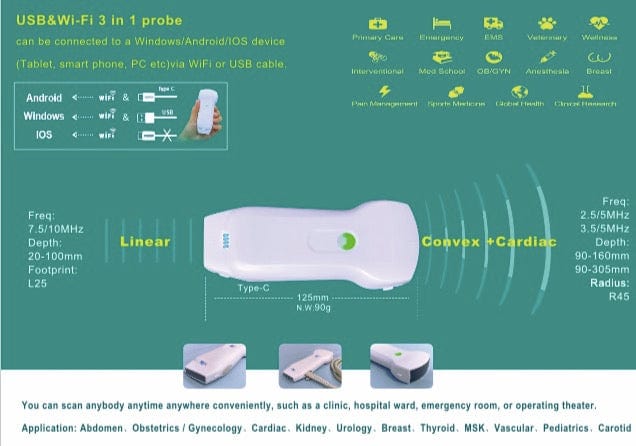 Wireless 3-in-1 Portable Pocket Handheld Ultrasound Scanner