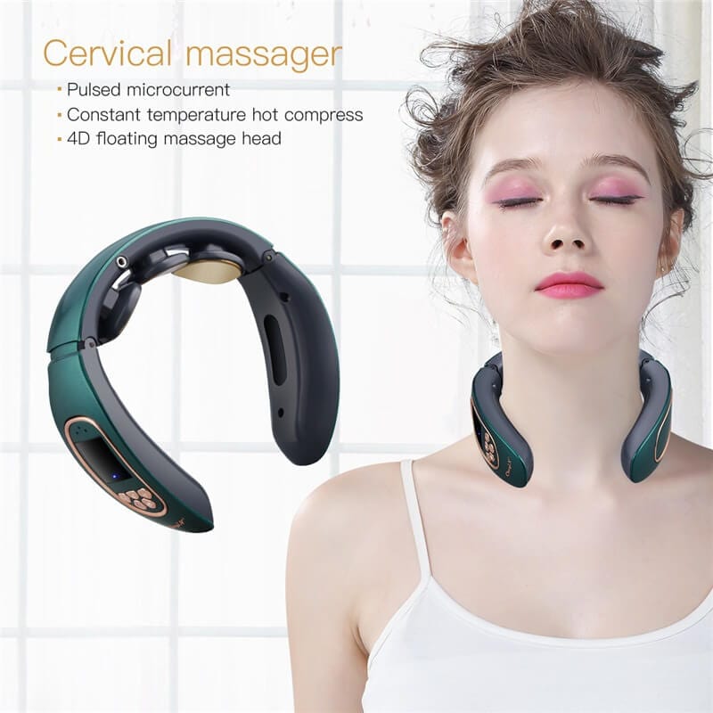 Cordless Portable Electric Neck Cervical Pulse Massager Relaxation Hot  Compress Heads Muscle Pain Relief Health Care
